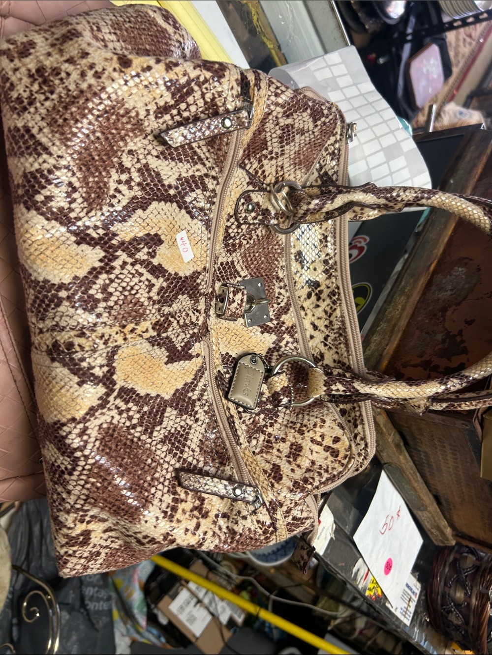 Clarks Brown and Cream Snake-Print Shoulder Bag